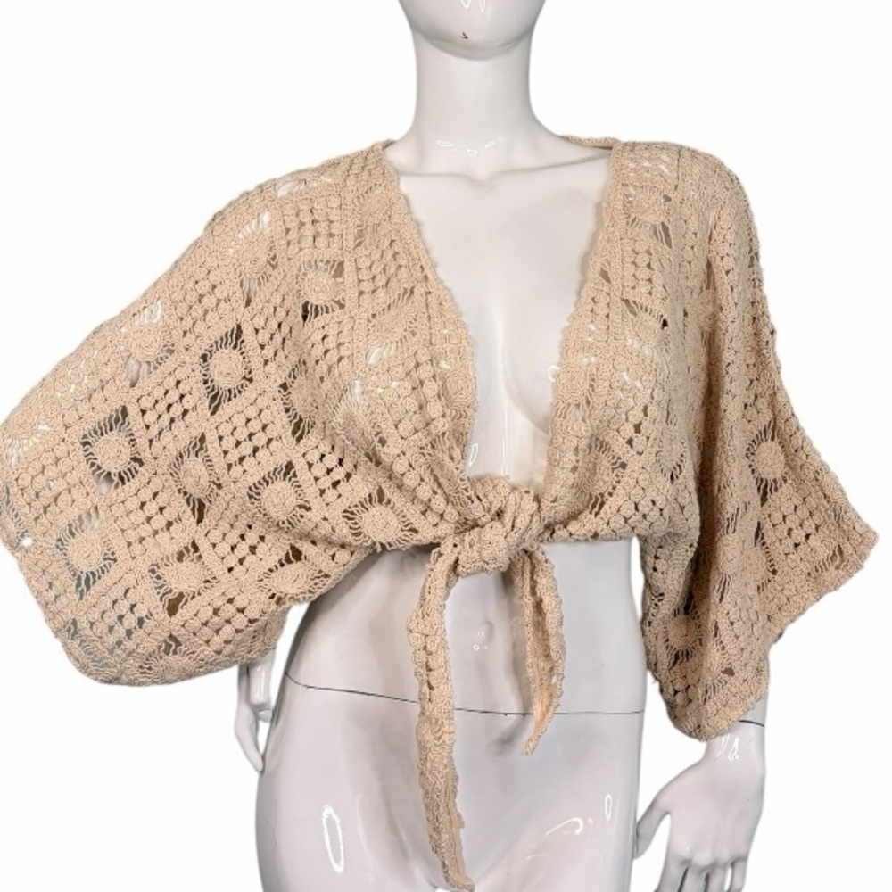 C’ISA Boho Floral sunshine Crochet Tie-Front Crop Shrug Size M Knit Shrug Sz M - Picture 15 of 15